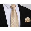 image:imageHISDERN Plaid Checkered Tie Handkerchief Woven Classic Formal Mens Necktie amp Pocket Square SetA6champagne