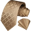 image:imageHISDERN Plaid Checkered Tie Handkerchief Woven Classic Formal Mens Necktie amp Pocket Square SetA6tan