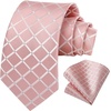 image:imageHISDERN Plaid Checkered Tie Handkerchief Woven Classic Formal Mens Necktie amp Pocket Square SetA7pink