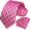 image:imageHISDERN Plaid Checkered Tie Handkerchief Woven Classic Formal Mens Necktie amp Pocket Square SetA7pink Hot