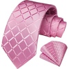 image:imageHISDERN Plaid Checkered Tie Handkerchief Woven Classic Formal Mens Necktie amp Pocket Square SetA7pink Pale