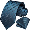 image:imageHISDERN Plaid Checkered Tie Handkerchief Woven Classic Formal Mens Necktie amp Pocket Square SetA8blue Teal