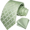 image:imageHISDERN Plaid Checkered Tie Handkerchief Woven Classic Formal Mens Necktie amp Pocket Square SetA8green Sage