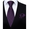 image:imageHISDERN Plaid Checkered Tie Handkerchief Woven Classic Formal Mens Necktie amp Pocket Square SetC5purple Plum