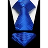 image:imageHISDERN Plaid Checkered Tie Handkerchief Woven Classic Formal Mens Necktie amp Pocket Square SetE1cobalt Blue