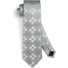 image:imageHISDERN Plaid Checkered Tie Handkerchief Woven Classic Formal Mens Necktie amp Pocket Square SetE1silver