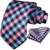 image:imageHISDERN Plaid Checkered Tie Handkerchief Woven Classic Formal Mens Necktie amp Pocket Square SetE2pink