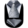 image:imageHISDERN Plaid Checkered Tie Handkerchief Woven Classic Formal Mens Necktie amp Pocket Square SetA4grey
