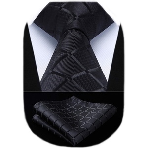 image:imageHISDERN Plaid Checkered Tie Handkerchief Woven Classic Formal Mens Necktie amp Pocket Square SetA2black