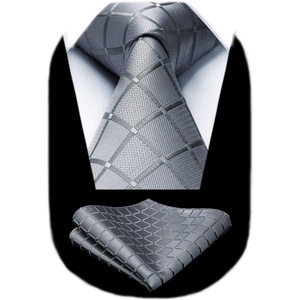 image:imageHISDERN Plaid Checkered Tie Handkerchief Woven Classic Formal Mens Necktie amp Pocket Square SetA4grey