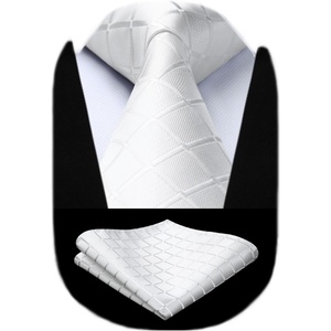 image:imageHISDERN Plaid Checkered Tie Handkerchief Woven Classic Formal Mens Necktie amp Pocket Square SetA5white