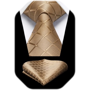 image:imageHISDERN Plaid Checkered Tie Handkerchief Woven Classic Formal Mens Necktie amp Pocket Square SetA6tan