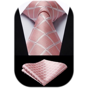 image:imageHISDERN Plaid Checkered Tie Handkerchief Woven Classic Formal Mens Necktie amp Pocket Square SetA7pink