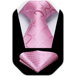 image:imageHISDERN Plaid Checkered Tie Handkerchief Woven Classic Formal Mens Necktie amp Pocket Square SetA7pink Pale