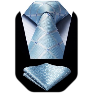 image:imageHISDERN Plaid Checkered Tie Handkerchief Woven Classic Formal Mens Necktie amp Pocket Square SetA8blue Pale