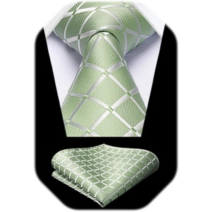 image:imageHISDERN Plaid Checkered Tie Handkerchief Woven Classic Formal Mens Necktie amp Pocket Square SetA8green Sage