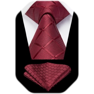 image:imageHISDERN Plaid Checkered Tie Handkerchief Woven Classic Formal Mens Necktie amp Pocket Square SetA9red