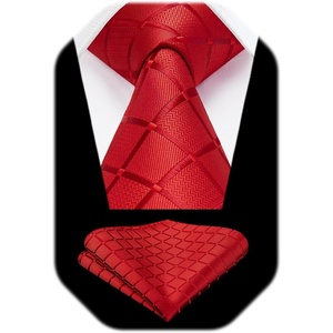 image:imageHISDERN Plaid Checkered Tie Handkerchief Woven Classic Formal Mens Necktie amp Pocket Square SetA9red Light