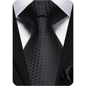 image:imageHISDERN Plaid Checkered Tie Handkerchief Woven Classic Formal Mens Necktie amp Pocket Square SetBblack