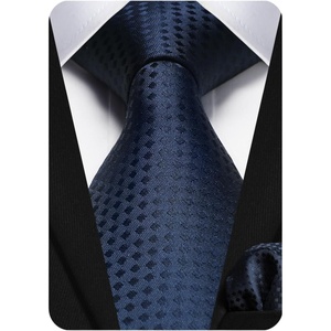 image:imageHISDERN Plaid Checkered Tie Handkerchief Woven Classic Formal Mens Necktie amp Pocket Square SetBnavy Blue
