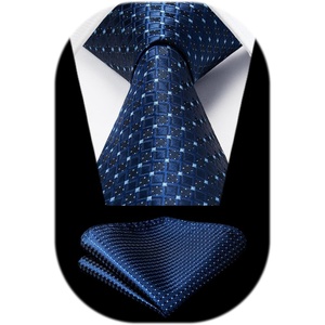 image:imageHISDERN Plaid Checkered Tie Handkerchief Woven Classic Formal Mens Necktie amp Pocket Square SetC4blue Navy
