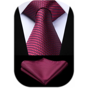 image:imageHISDERN Plaid Checkered Tie Handkerchief Woven Classic Formal Mens Necktie amp Pocket Square SetC4maroon