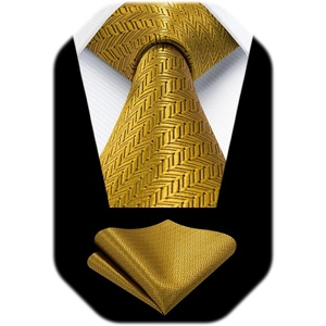 image:imageHISDERN Plaid Checkered Tie Handkerchief Woven Classic Formal Mens Necktie amp Pocket Square SetC5gold
