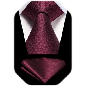 image:imageHISDERN Plaid Checkered Tie Handkerchief Woven Classic Formal Mens Necktie amp Pocket Square SetC5maroon