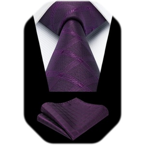 image:imageHISDERN Plaid Checkered Tie Handkerchief Woven Classic Formal Mens Necktie amp Pocket Square SetC5purple Plum
