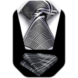 image:imageHISDERN Plaid Checkered Tie Handkerchief Woven Classic Formal Mens Necktie amp Pocket Square SetC7black