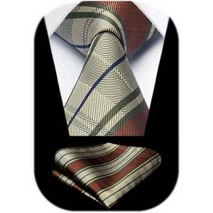 image:imageHISDERN Plaid Checkered Tie Handkerchief Woven Classic Formal Mens Necktie amp Pocket Square SetC7burgundy