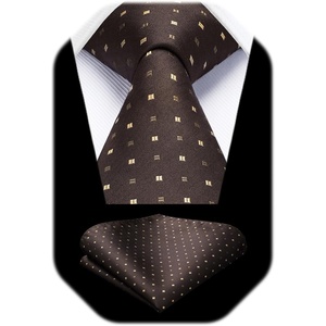 image:imageHISDERN Plaid Checkered Tie Handkerchief Woven Classic Formal Mens Necktie amp Pocket Square SetD1brown Plaid