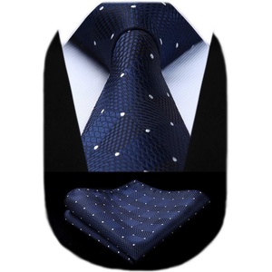 image:imageHISDERN Plaid Checkered Tie Handkerchief Woven Classic Formal Mens Necktie amp Pocket Square SetD1navy Blue