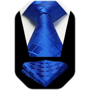 image:imageHISDERN Plaid Checkered Tie Handkerchief Woven Classic Formal Mens Necktie amp Pocket Square SetE1cobalt Blue