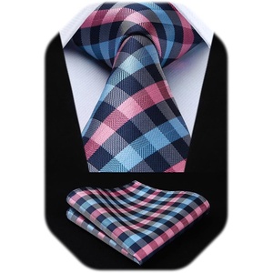 image:imageHISDERN Plaid Checkered Tie Handkerchief Woven Classic Formal Mens Necktie amp Pocket Square SetE2pink