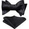 image:imageHISDERN Black Bowties for Men Floral Paisley Selftie Bowtie Woven Silk Mens Bow Tie with Pocket Square Set for Wedding Party 2Pack