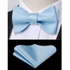 image:imageHISDERN Blue Dress Shirt for Men Long Sleeve with Matching Bow Tie and Handkerchief Set Classic