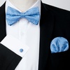 image:imageHISDERN Bow Ties for Men Pretied Bow Tie Set Paisley Classic Bowties and Pocket Square Cufflinks Set for Wedding Party0blue
