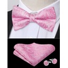 image:imageHISDERN Bow Ties for Men Pretied Bow Tie Set Paisley Classic Bowties and Pocket Square Cufflinks Set for Wedding Party0pink