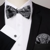 image:imageHISDERN Bow Ties for Men Pretied Bow Tie Set Paisley Classic Bowties and Pocket Square Cufflinks Set for Wedding Party1black3