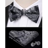 image:imageHISDERN Bow Ties for Men Pretied Bow Tie Set Paisley Classic Bowties and Pocket Square Cufflinks Set for Wedding Party1black3
