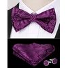 image:imageHISDERN Bow Ties for Men Pretied Bow Tie Set Paisley Classic Bowties and Pocket Square Cufflinks Set for Wedding Party2purple