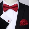 image:imageHISDERN Bow Ties for Men Pretied Bow Tie Set Paisley Classic Bowties and Pocket Square Cufflinks Set for Wedding Party2red