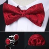 image:imageHISDERN Bow Ties for Men Pretied Bow Tie Set Paisley Classic Bowties and Pocket Square Cufflinks Set for Wedding Party2red