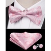 image:imageHISDERN Bow Ties for Men Pretied Bow Tie Set Paisley Classic Bowties and Pocket Square Cufflinks Set for Wedding Party4pink3