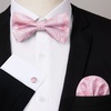 image:imageHISDERN Bow Ties for Men Pretied Bow Tie Set Paisley Classic Bowties and Pocket Square Cufflinks Set for Wedding Party4pink3