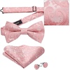 image:imageHISDERN Bow Ties for Men Pretied Bow Tie Set Paisley Classic Bowties and Pocket Square Cufflinks Set for Wedding Party4pink4