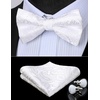 image:imageHISDERN Bow Ties for Men Pretied Bow Tie Set Paisley Classic Bowties and Pocket Square Cufflinks Set for Wedding Party4white