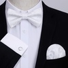 image:imageHISDERN Bow Ties for Men Pretied Bow Tie Set Paisley Classic Bowties and Pocket Square Cufflinks Set for Wedding Party4white