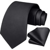 image:imageHISDERN Mens Black Necktie Handkerchief Elegant Blush Silk ties and Pocket Square Set Classic Black Bow Tie for Wedding Party